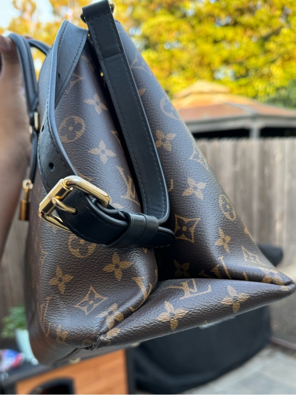 Louis Vuitton Brown Monogram Canvas Tote with Black Leather Trim and Gold Lock - Picture 4 of 5